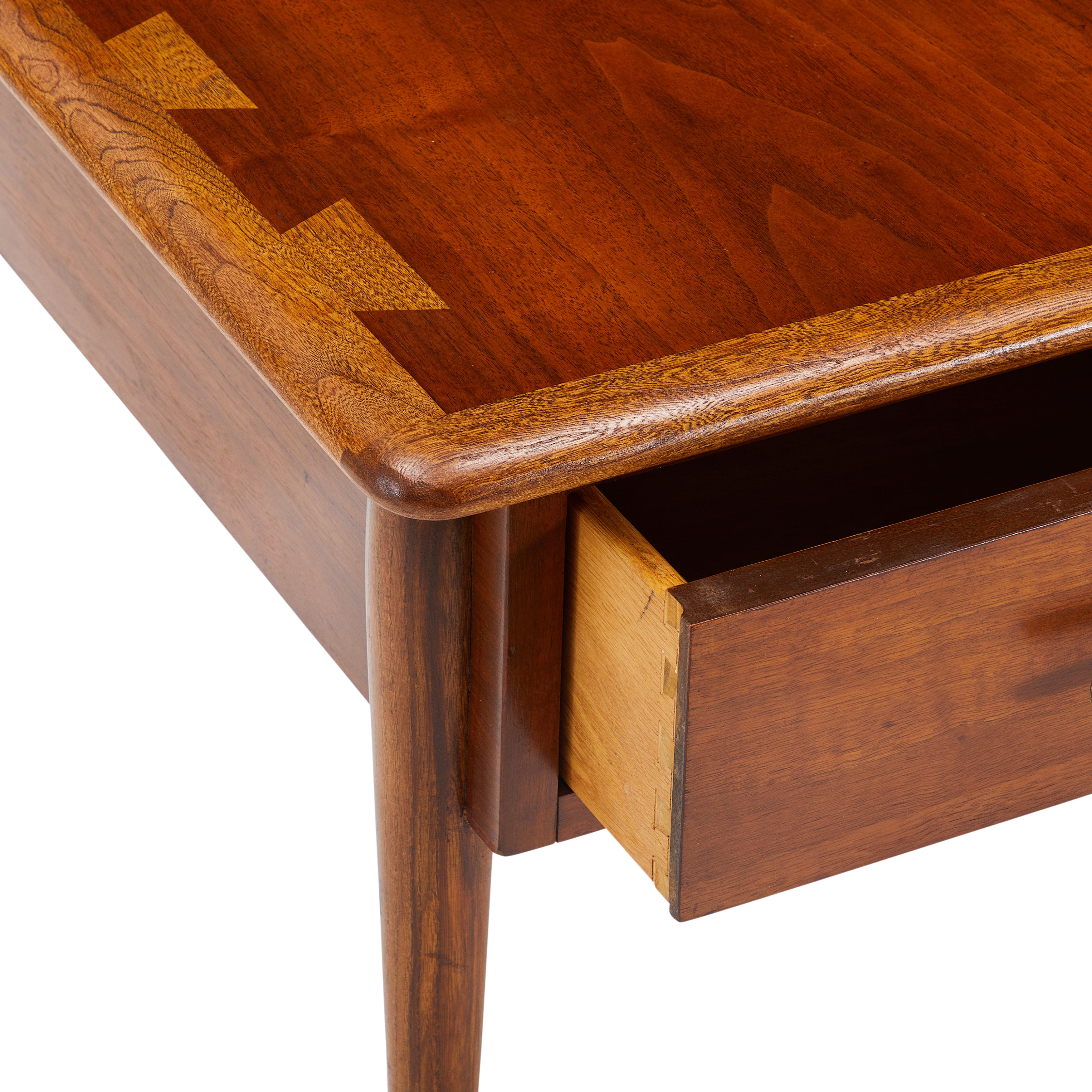 Wood Mid Century Dovetail Side Table Metal Handle Lane Gil & Roy Props