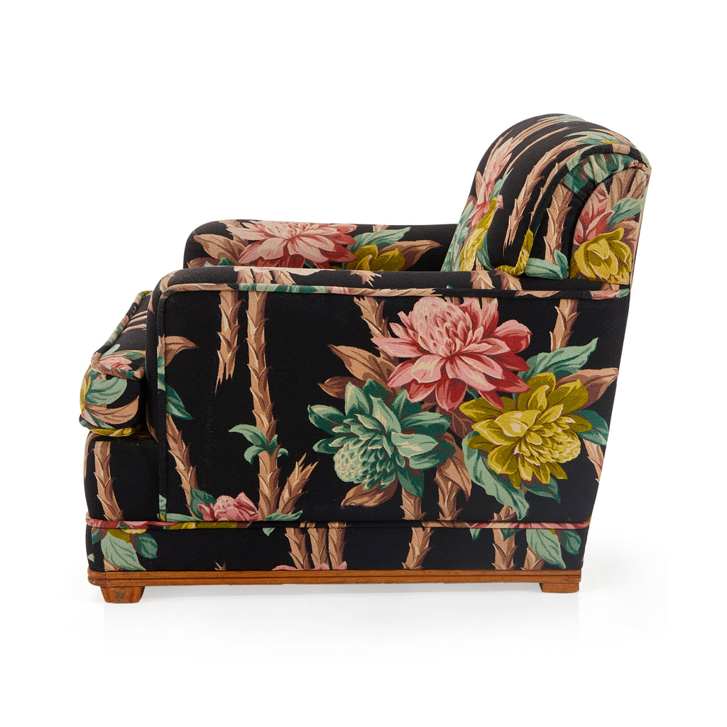Black Tropical Print Lounge Chair