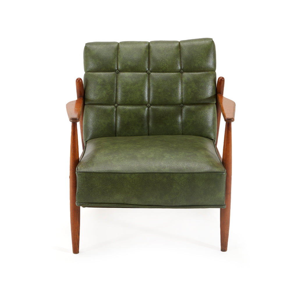 Green Leather Danish Mid Century Arm Chair