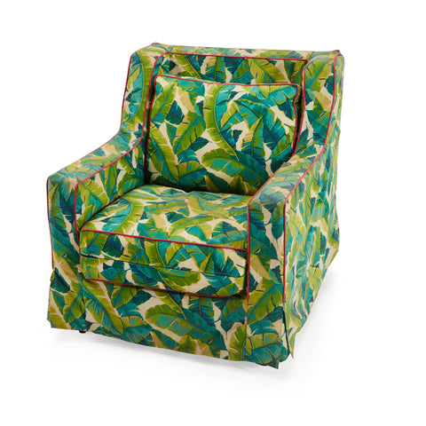 Green Palm Print Slipcover Arm Chair