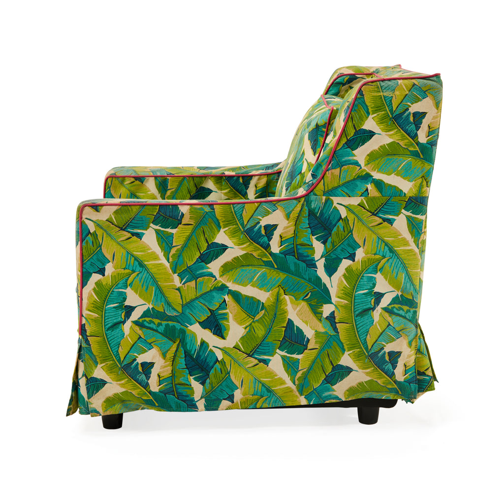 Green Palm Print Slipcover Arm Chair
