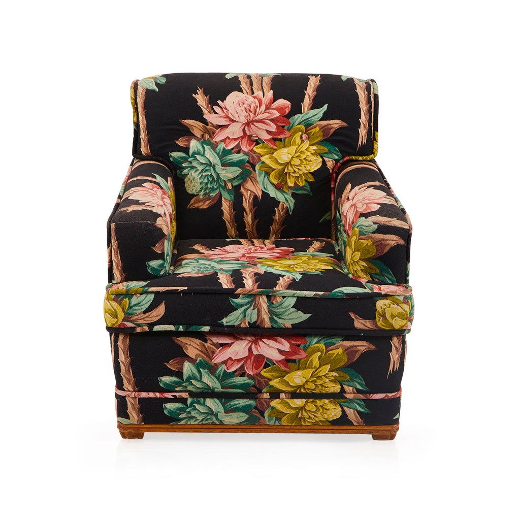 Black Tropical Print Lounge Chair