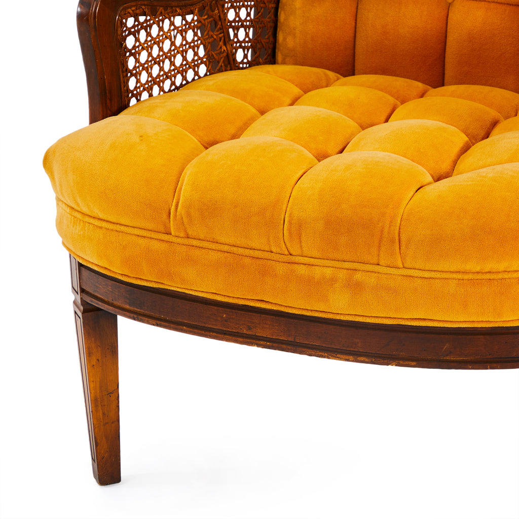 Yellow Velvet & Wood Tufted Hi-Back Chair