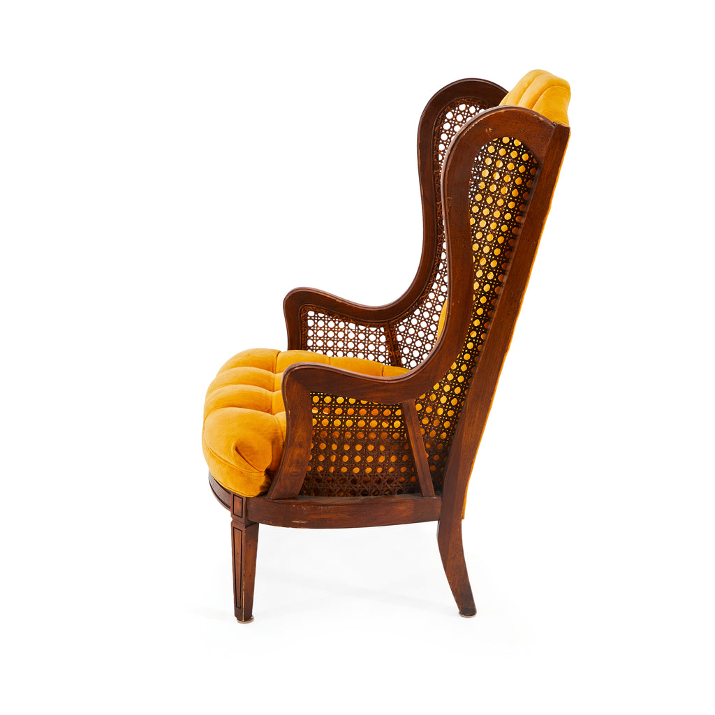 Yellow Velvet & Wood Tufted Hi-Back Chair