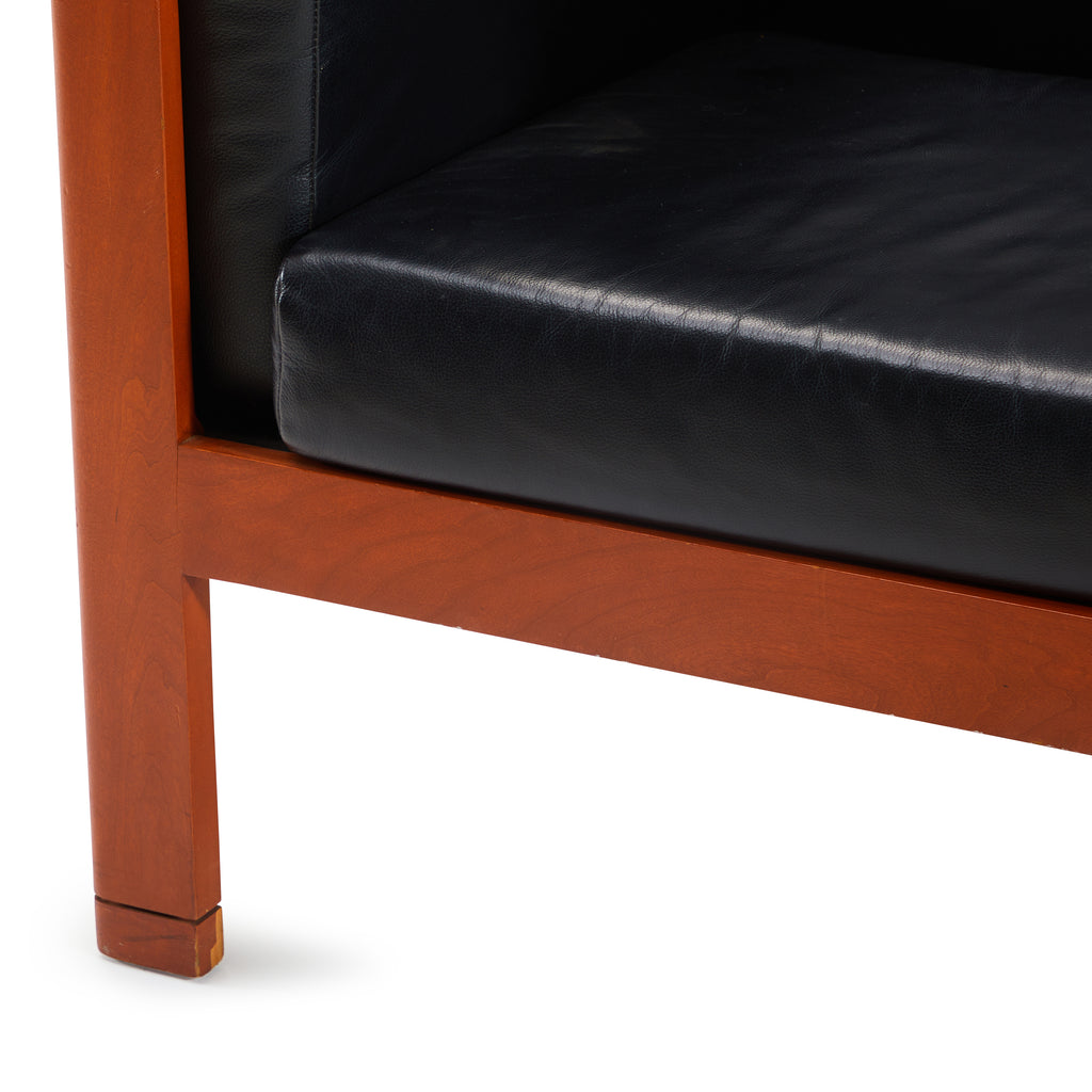 Black Leather & Wood Square Modern Arm Chair