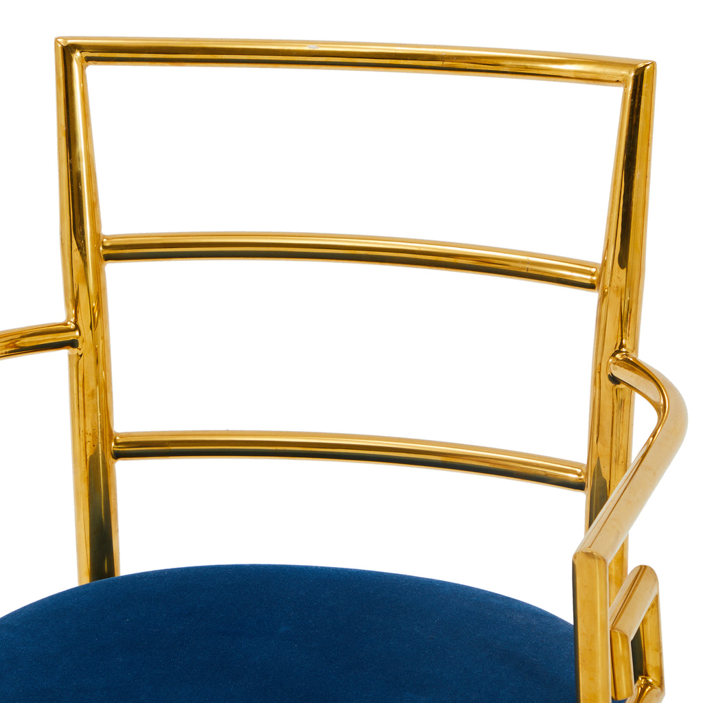 Gold & Blue Velvet Art Deco Armchair
