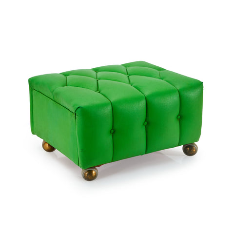 Green Tufted Leather Ottoman