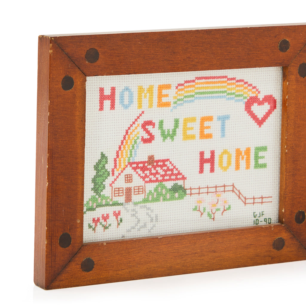 White & Rainbow Needlepoint 'Home Sweet Home' Artwork