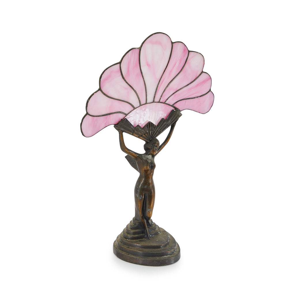 Bronze & Pink Stained Glass Figure Table Sculpture