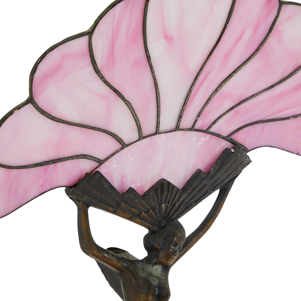 Bronze & Pink Stained Glass Figure Table Sculpture