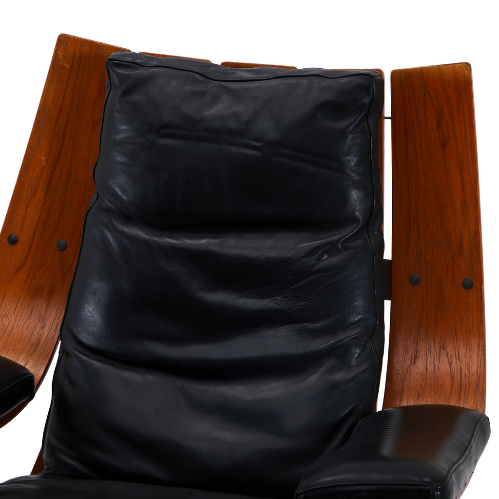 Black Leather & Wood Modern Danish "Housemaster" Armchair