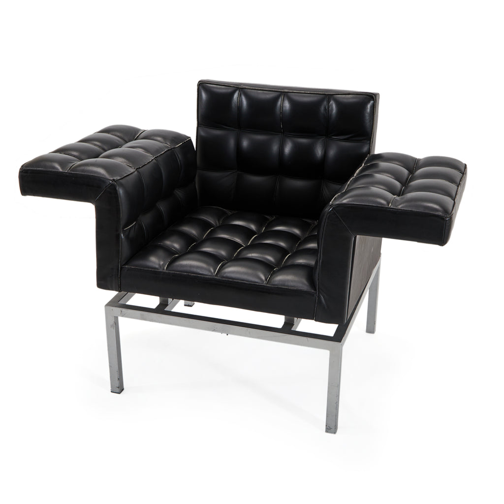 Black Tufted Leather Wings Modern Armchair