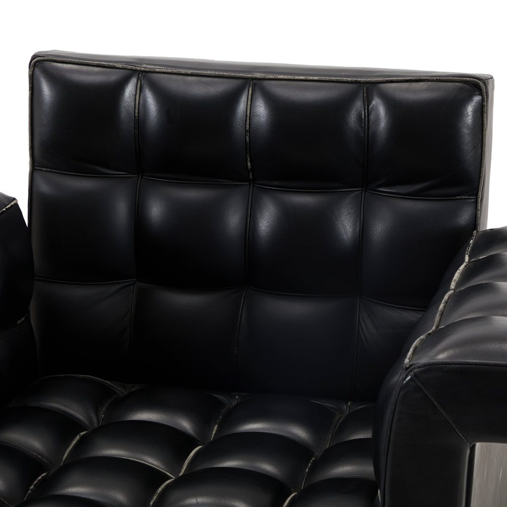 Black Tufted Leather Wings Modern Armchair