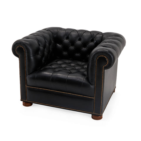 Black Tufted Leather Chesterfield Lounge Chair