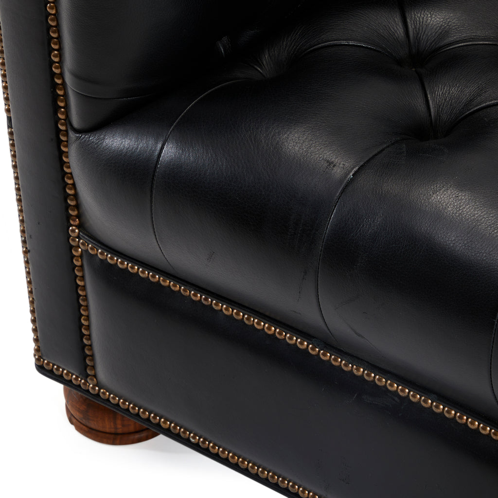 Black Tufted Leather Chesterfield Lounge Chair
