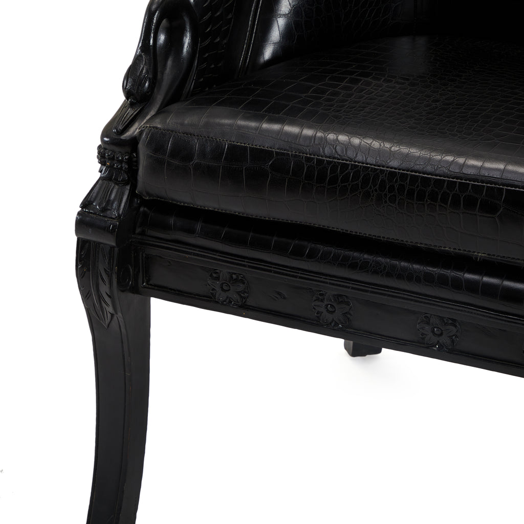 Black Crocodile Leather Carved Arm Chair