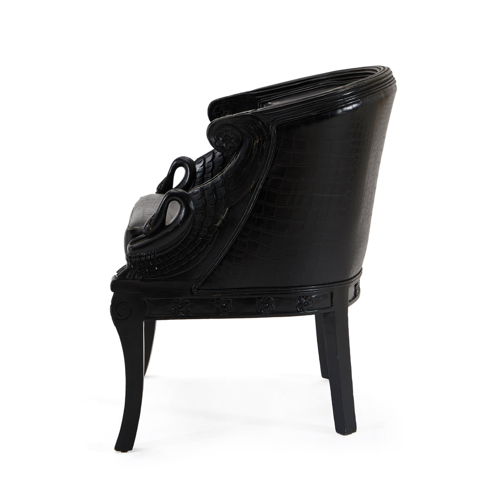 Black Crocodile Leather Carved Arm Chair