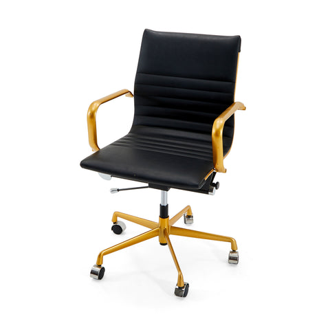 Black Leather & Gold Contemporary Office Chair