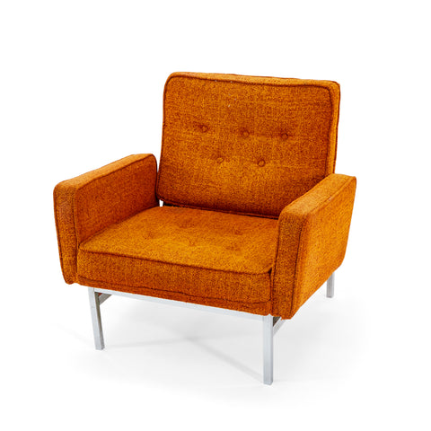 Orange Boucle Fabric Vintage Armchair