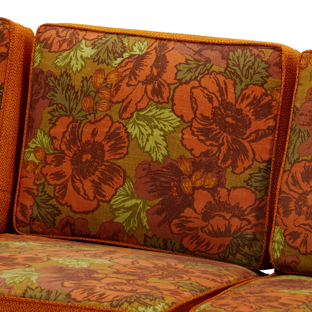 Orange Floral & Wood Sofa