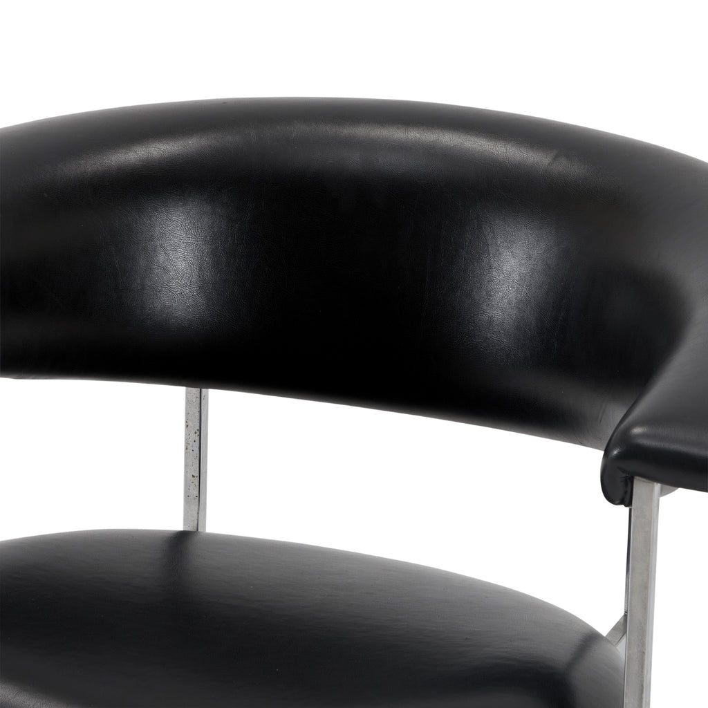 Black Leather & Silver Modern Curved Arm Chair