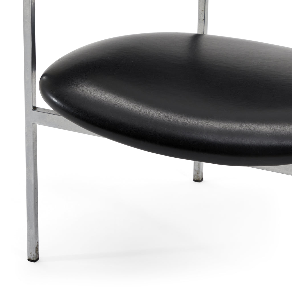 Black Leather & Silver Modern Curved Arm Chair