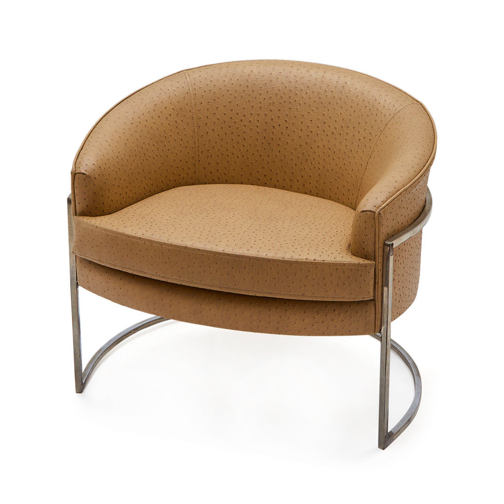 Tan Ostrich Leather Rounded Lounge Chair