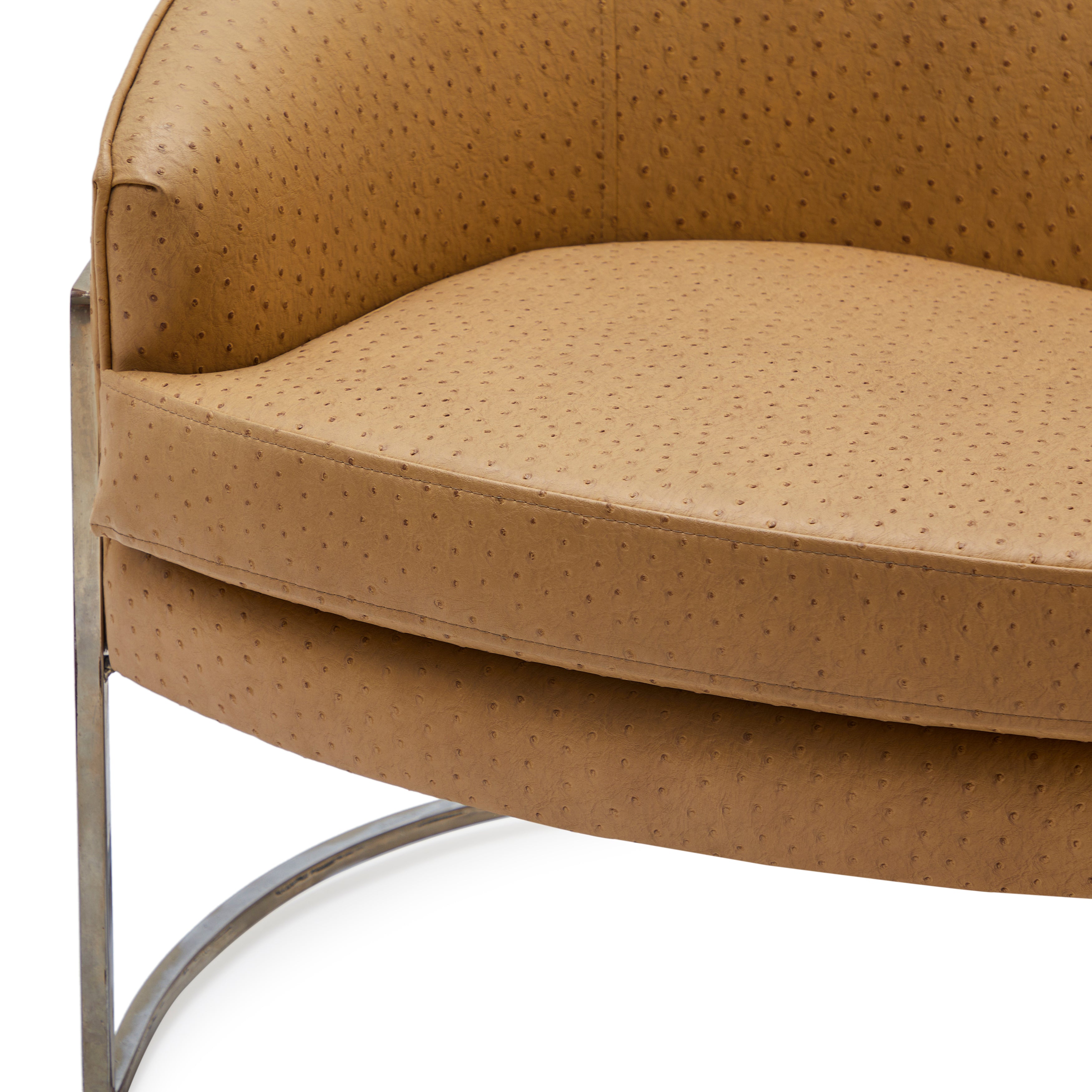 Tan Ostrich Leather Rounded Lounge Chair - Gil & Roy Props