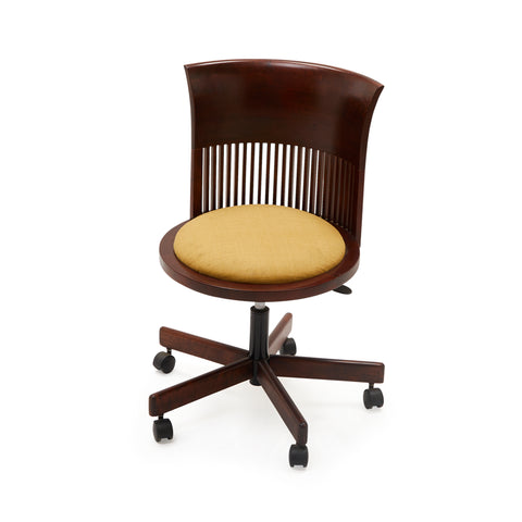 Wood & Yellow Cushion Vintage Barrel Rolling Office Chair