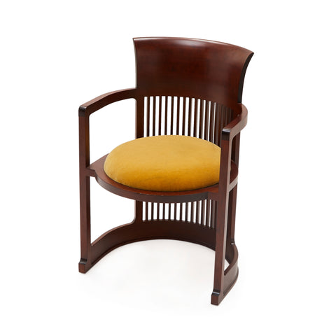 Frank Lloyd Wright Wood & Yellow Walnut Barrel Vintage Mid Century Armchair