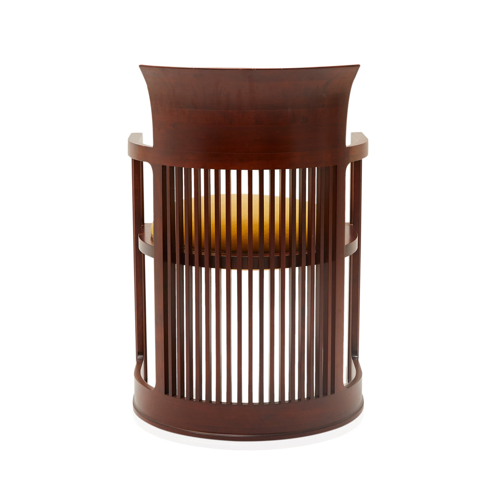 Frank Lloyd Wright Wood & Yellow Walnut Barrel Vintage Mid Century Armchair