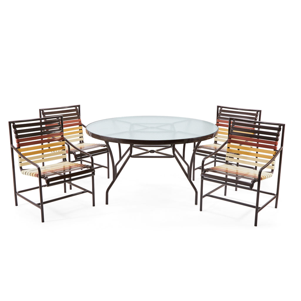Glass & Brown Metal Circular Outdoor Dining Table