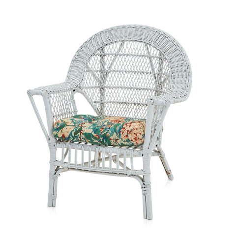 White Wicker & Floral Cushion Outdoor Lounge Chair