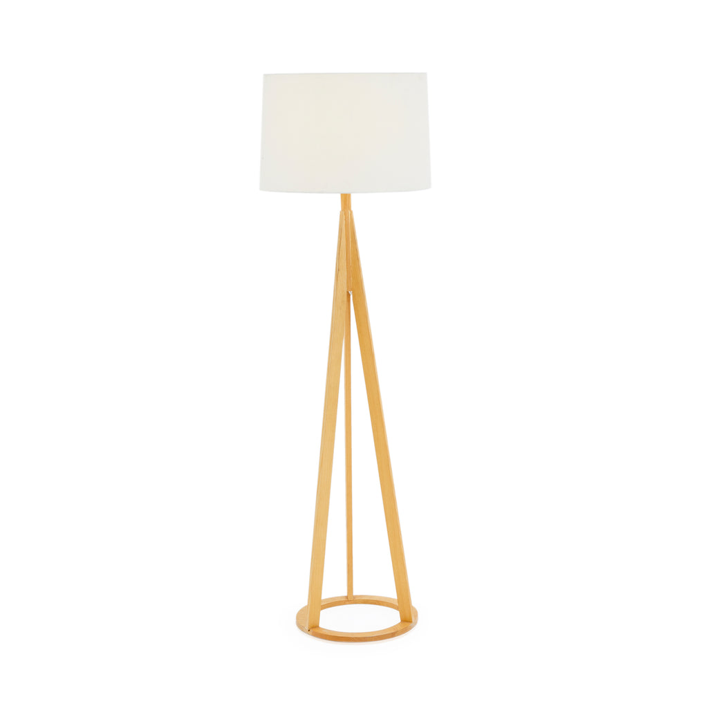 Wood Cone & White Shade Contemporary Floor Lamp