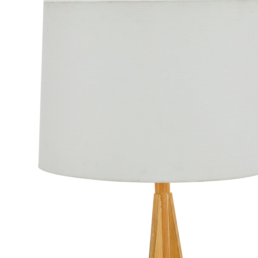 Wood Cone & White Shade Contemporary Floor Lamp
