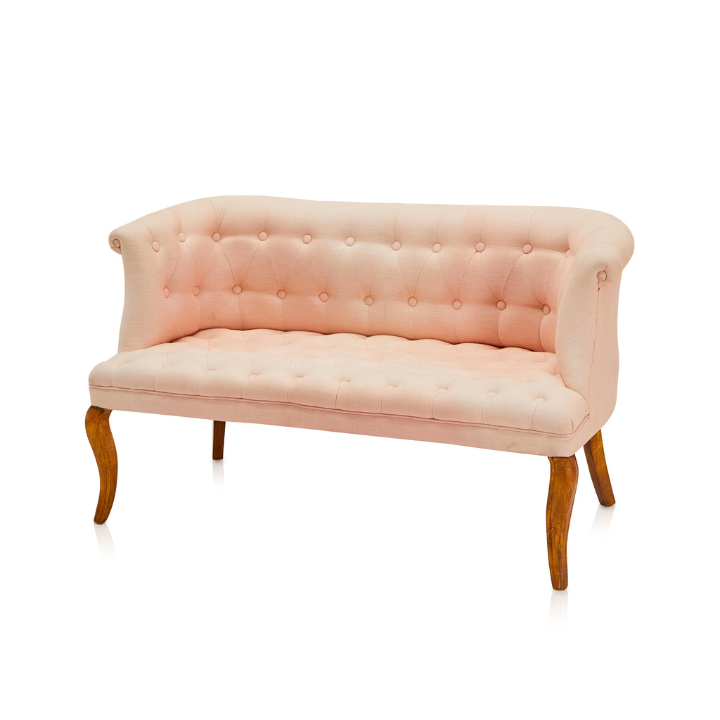 Pink Tufted Mid Century Love Seat