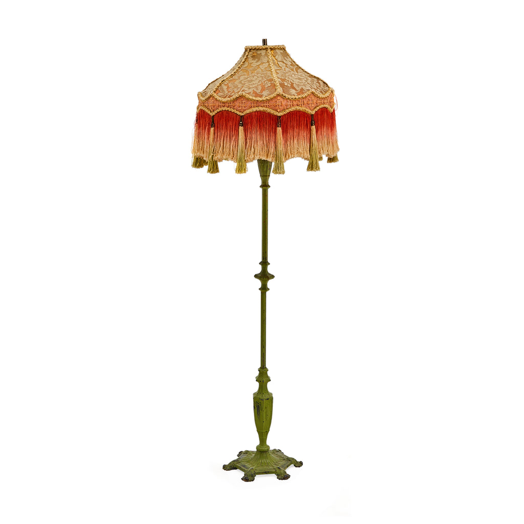 Orange Tassel & Green Metal Vintage Floor Lamp