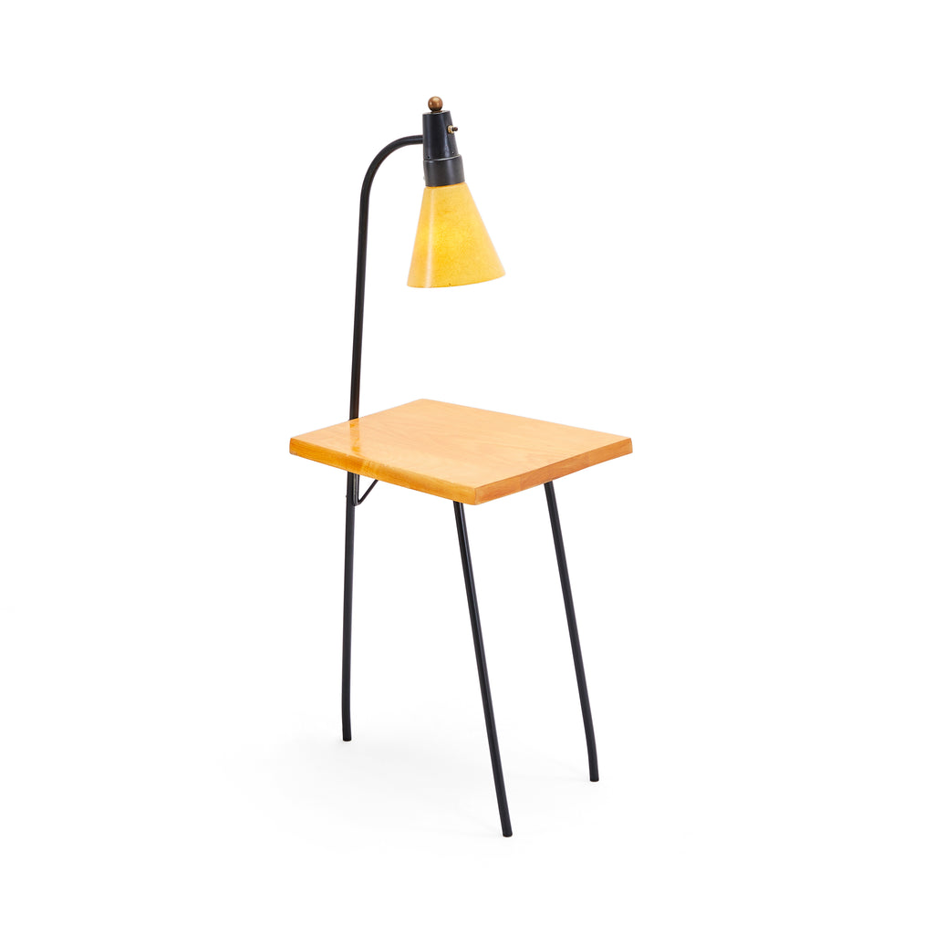 Black & Wood Modern Side Table with Desk Lamp