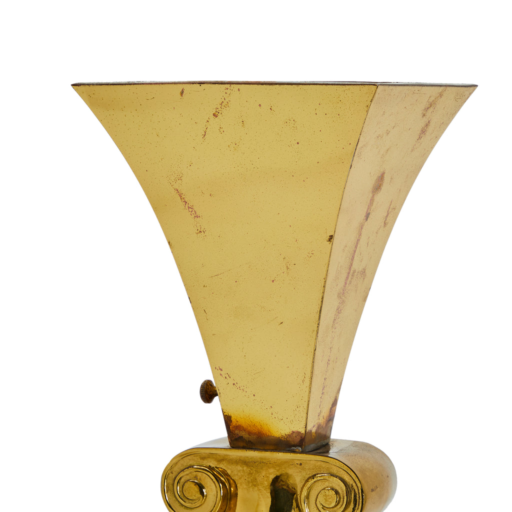 Acrylic Column and Brass Deco Torchiere Floor Lamp