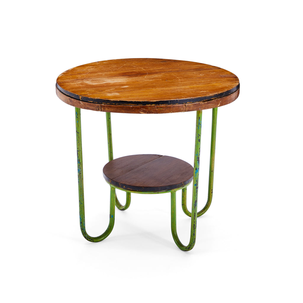 Green & Wood Rustic Metal Two Tiered Side Table