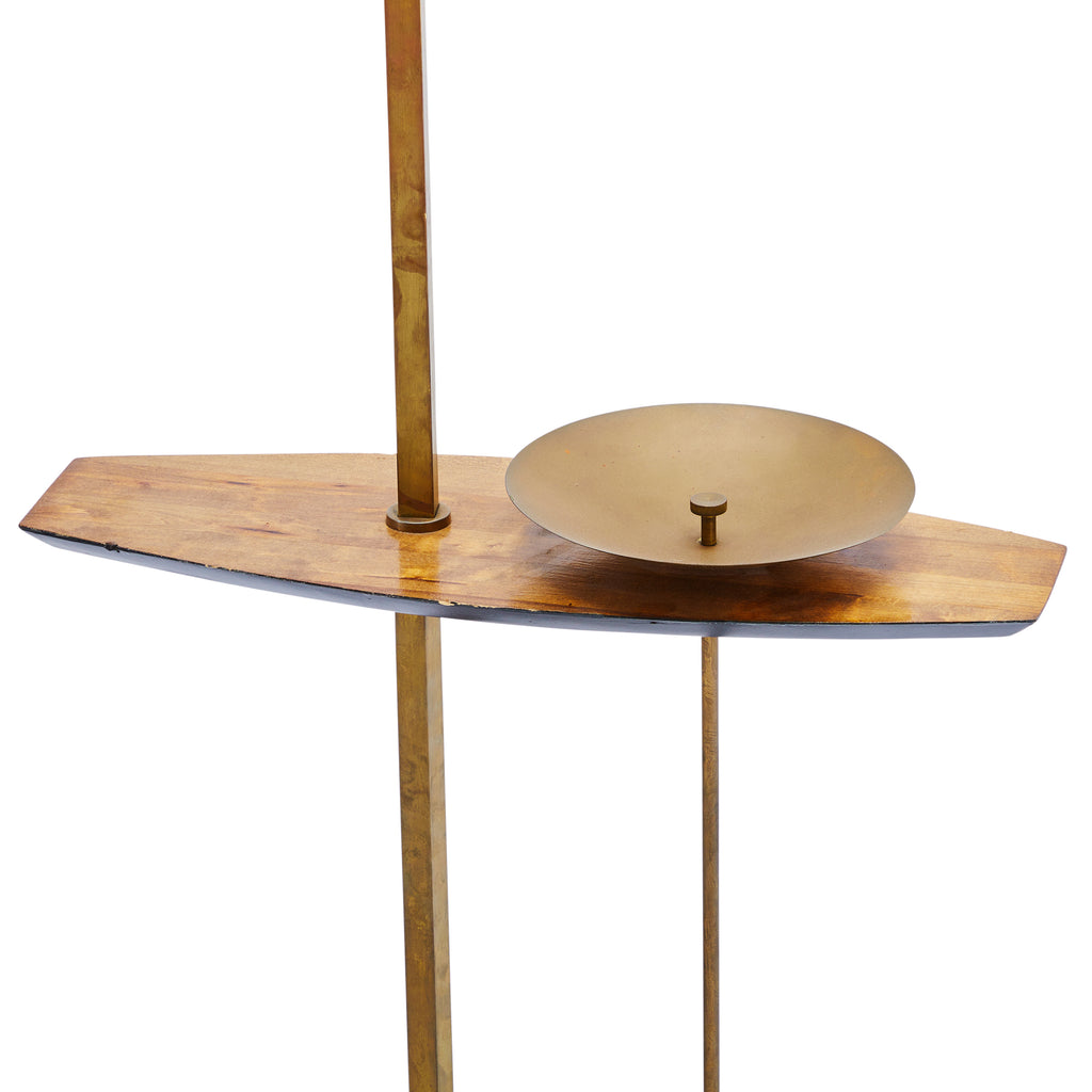 Wood & Brass Floor Lamp & Ashtray Side Table