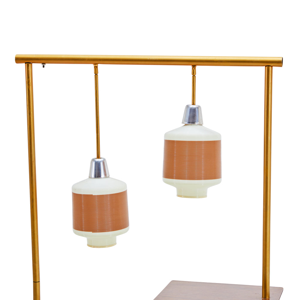 Wood & Brass Contemporary Shelf with Double Hanging Pendant Lamp