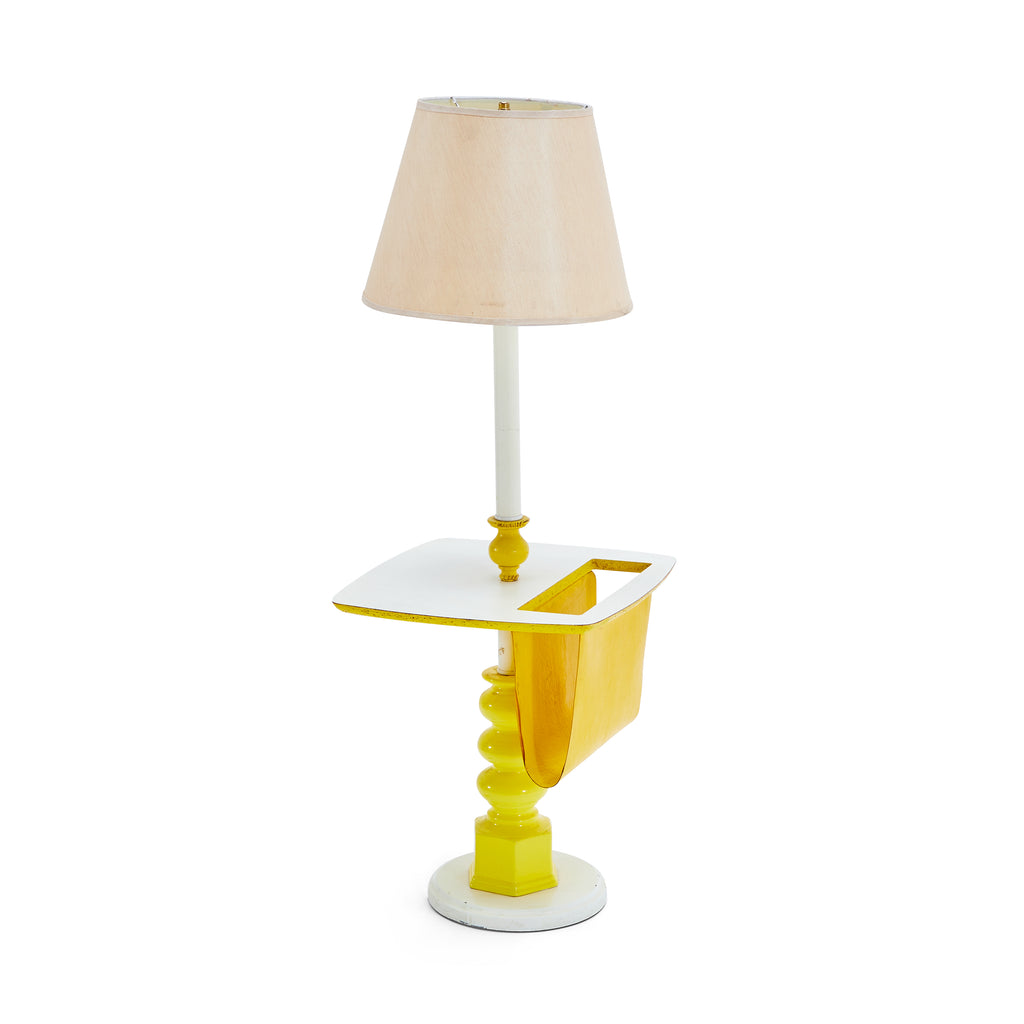 White and Yellow Lamp Table with Magazine Slot