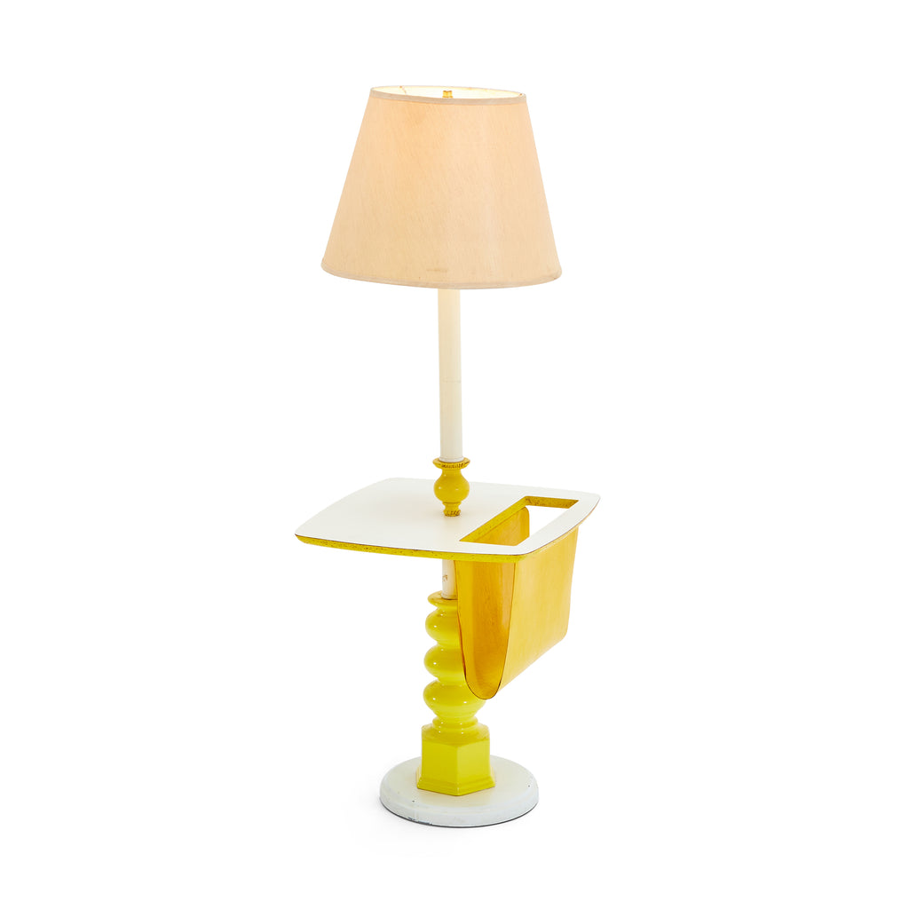 White and Yellow Lamp Table with Magazine Slot