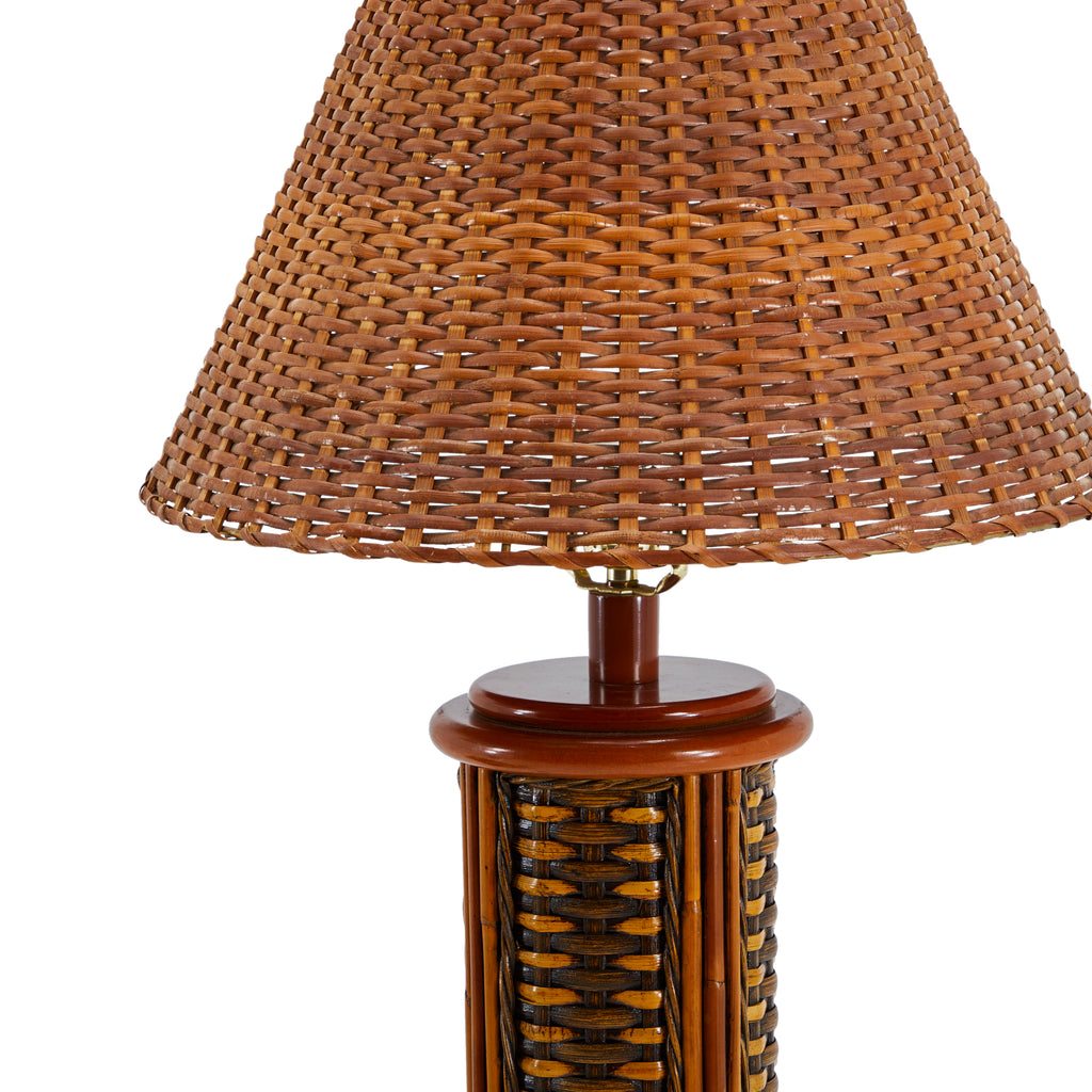 Wood Wicker Column Floor Lamp