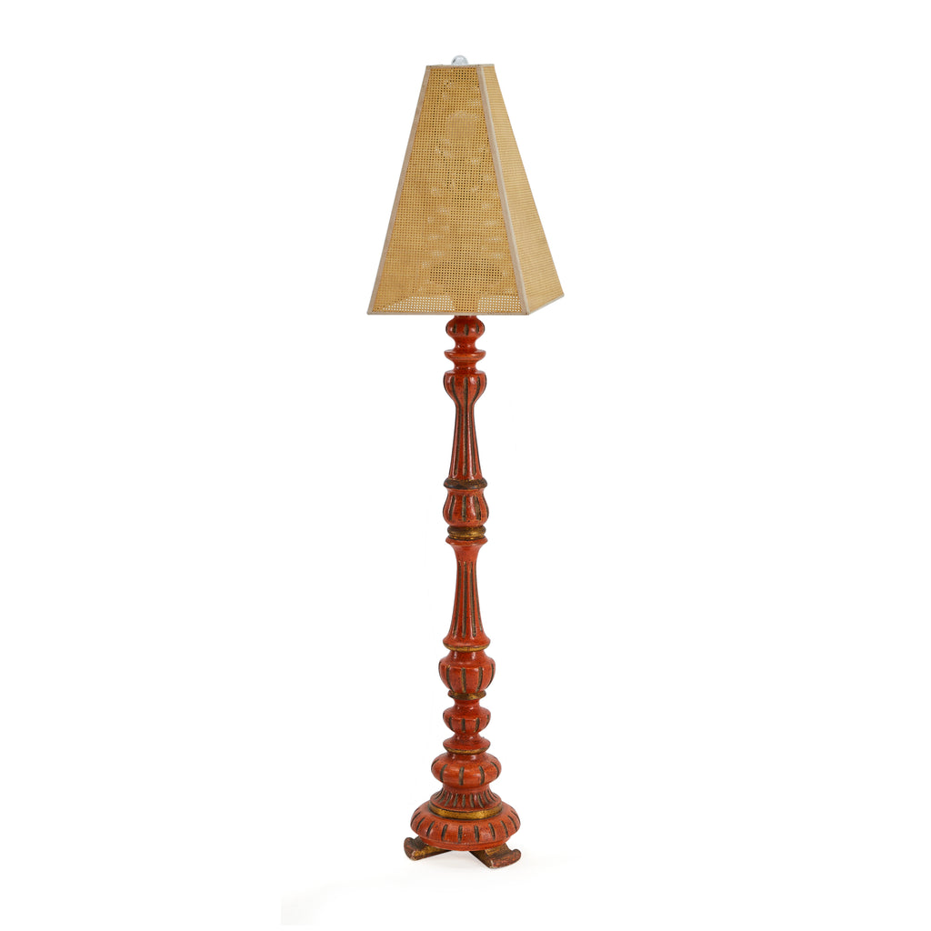 Wood & Cane Shade Vintage Floor Lamp
