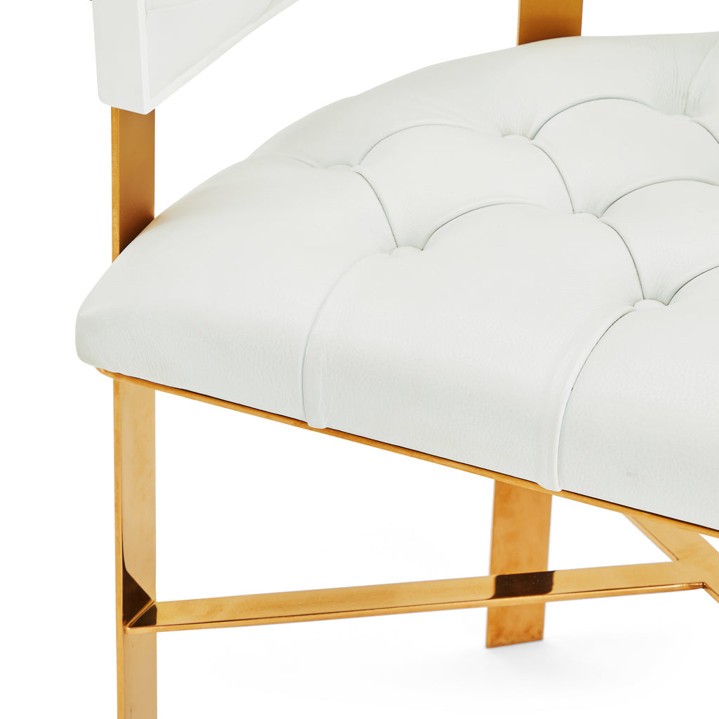 White Leather & Gold Dining Chair