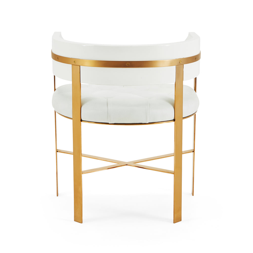 White Leather & Gold Dining Chair