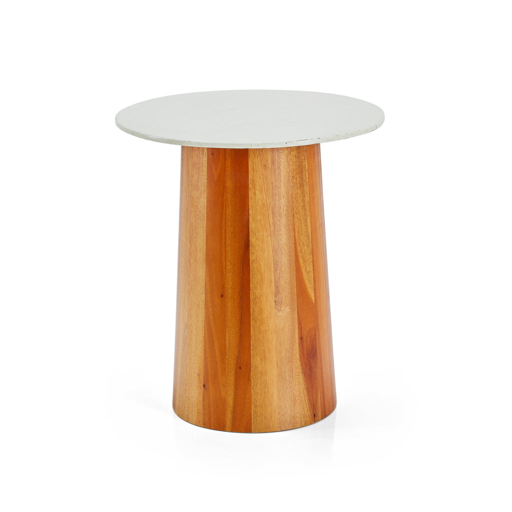 Wood & White Top Contemporary Circular Side Table