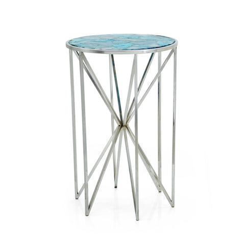 Silver & Blue Geode Top Circular Side Table